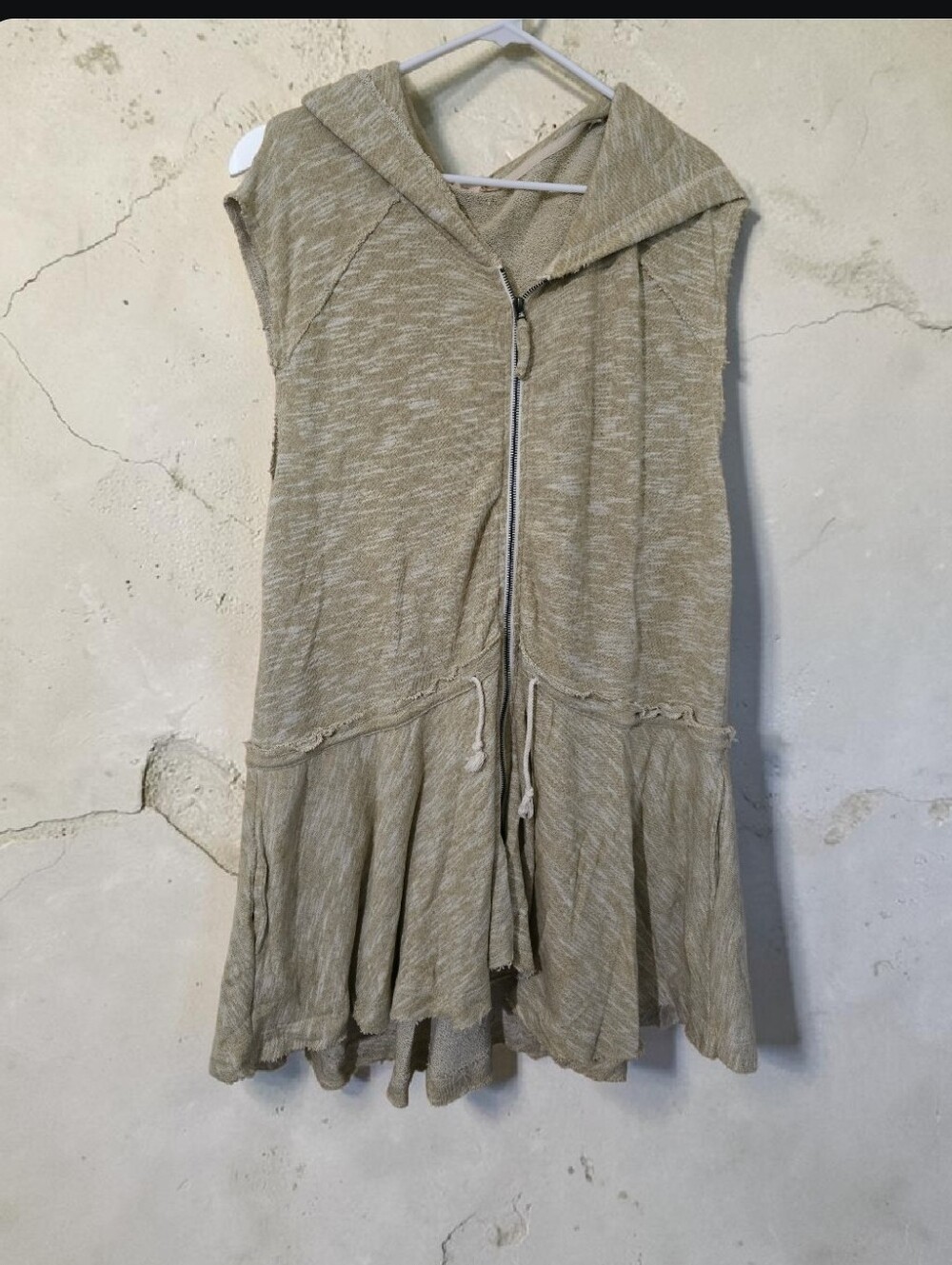 Easel Sleeveless Hooded Zip-Up Tunic Dress in Light Tan